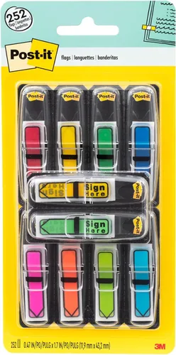 Post-it Banderas de flecha de 1/2 pulgada, ocho colores surtidos, 250 unidades (684VAD2) | Includes 192 Arrow flags & 60 Sign Here Flags in Assorted