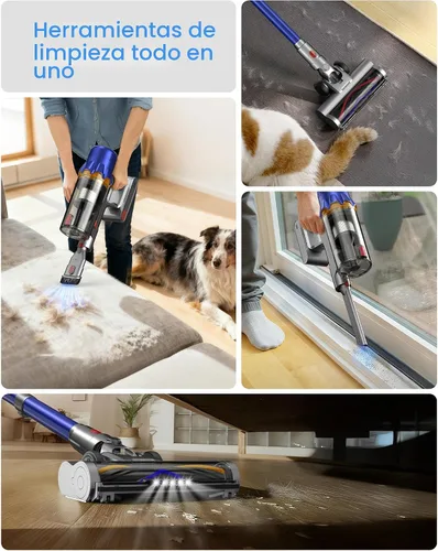 Miniatura 3 de Aspiradora inalámbrica para el hogar, potente aspiradora con filtro HEPA, tiempo de funcionamiento de 55 minutos, luz LED, cepillo antienredos