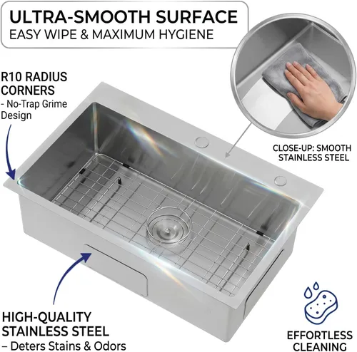 Miniatura 7 de VAPSINT Fregadero Fregadero Fregadero de cocina de 28 pulgadas con caída en la parte superior, 28 x 18 pulgadas, montaje superior, calibre 16