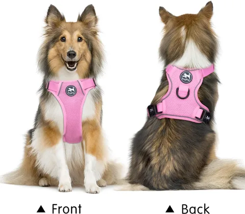 Miniatura 3 de PoyPet chaleco reflectante de malla suave transpirable para perro sin estrangulamiento doble acolchado con cuello y pecho ajustables Rosa claro