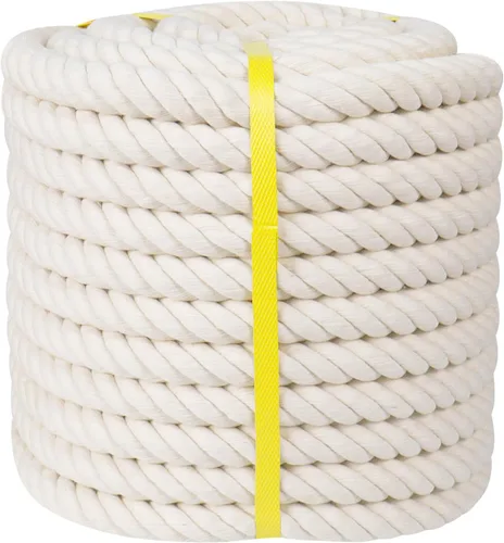 Cuerda de algodón trenzado (1 pulgada x 50 pies), cuerda blanca natural para manualidades, hamaca, barandillas, tira y afloja, decoración del hogar