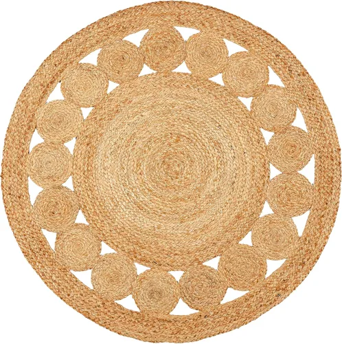 Miniatura 9 de Alfombra de Yute Trenzada Tejida a Mano - 4' Redonda - Alfombras de Estilo Granja Reversibles Negras para Sala de Estar, Dormitorio, Comedor, Cocina