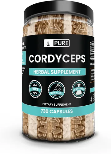 PURE ORIGINAL INGREDIENTS Cordyceps (730 cápsulas) sin magnesio o rellenos de arroz, siempre puro, verificado por laboratorio