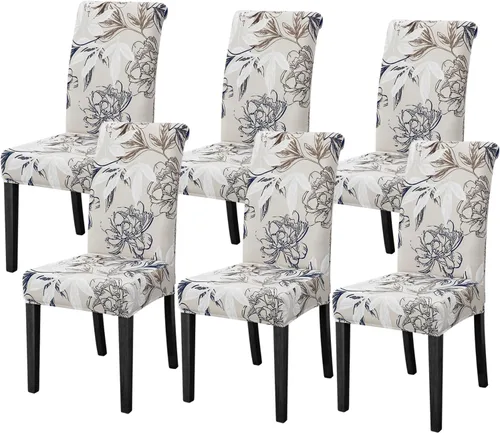 FORCHEER Juego de 6 fundas para sillas de comedor, fundas elásticas para sillas de cocina, 6 piezas, fundas para silla Parson, paquete de 6, Flores