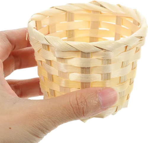 Miniatura 4 de 5 cestas pequeñas de bambú tejidas para recuerdos, cesta de mimbre pequeña de 3 pulgadas para manualidades, almacenamiento redondo en miniatura