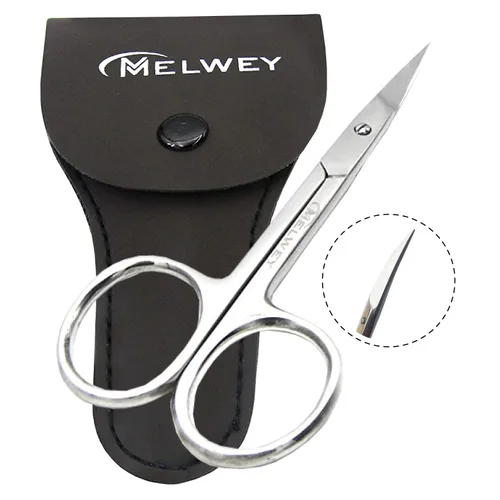 Miniatura 7 de Tijeras de pelo facial pequeñas redondeadas de acero inoxidable, 3.7 pulgadas, tijeras de punta redondeada para pelo de nariz, bigote, barba, cejas