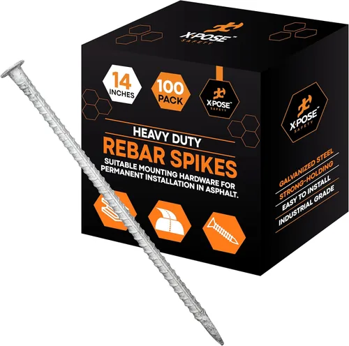 Miniatura 7 de Estacas de refuerzo resistentes de 14 x 1/2 pulgadas de diámetro, púas de refuerzo galvanizadas roscadas, paquete de 4 anclajes de asfalto