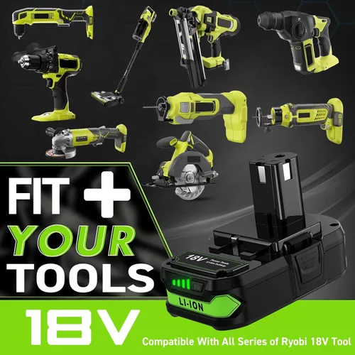 Miniatura 4 de Bonacell Paquete de 2 baterías de repuesto de 18 V 4000 mAh para Ryobi 18 V y cargador para batería Ryobi de 18 voltios ONE+ P108 P107 P104 P105