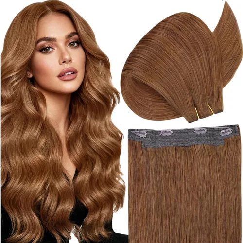Miniatura 50 de Fshine - Extensiones de cabello humano con clip, de 16 pulgadas, con clip, color marrón chocolate, mezcla de rubio caramelo, extensiones de cabello