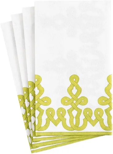 Caspari Dessin Passementerie - Servilletas de papel de lino para invitados, color verde musgo, 12 unidades por paquete