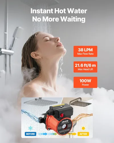 Miniatura 2 de VEVOR Bomba de Recirculación de Agua Caliente, 10 GPM, Sistema de Bomba Circuladora de Circulación Instantánea, Control de 3 Velocidades, 0.13 HP
