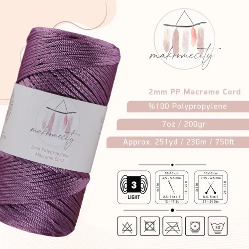 Miniatura 2 de Makromecity, Cordón de macramé de poliéster de 2 mm x 250 yardas (750 pies) de 2 mm, cordón de macramé de polipropileno para arte y manualidades