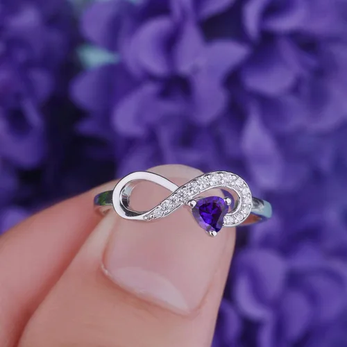 Miniatura 38 de Anillo Jo Wisdomo de compromiso. de plata esterlina, con corazón e infinito, anillo de amistad, para ella