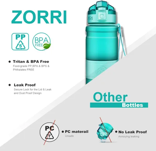 Miniatura 8 de Botella de agua deportiva Zorri, 400/500/700ml/1L, sin BPA, a prueba de fugas, ligera, botellas Tritan para exteriores, camping, ciclismo, fitness