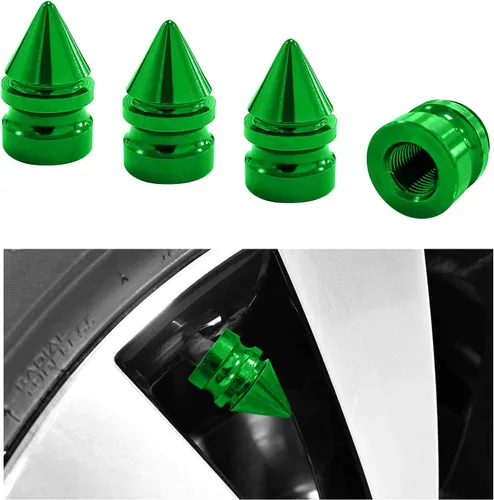 Ziciner 4 tapas de válvula de neumático de automóvil, accesorios de aleación de aluminio con pinchos, cubiertas de vástago de rueda a prueba de Verde