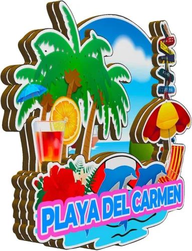 Miniatura 2 de Imán de madera para nevera de Playa del Carmen, México, 3D, monumentos de viaje, coleccionables, recuerdos, decoración hecha a mano -2004