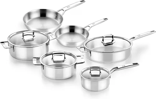 BRA COOKWARE Signature - Juego de utensilios de cocina de acero inoxidable de 10 piezas | Juego de ollas y sartenes profesionales | Juego de cocina