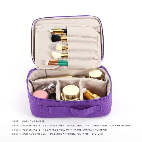 Miniatura 6 de WEIBIN Bolsa de maquillaje de viaje, bolsa de aseo personal, organizador de cosméticos con divisores ajustables y soporte para brochas para bolso