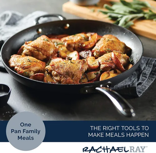 Miniatura 3 de Rachael Ray 80089 - Sartén antiadherente profesional con mango auxiliar y anodizado duro, 14 pulgadas - Gris