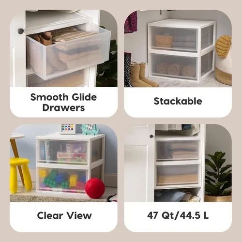 Miniatura 4 de IRIS USA Cajón de almacenamiento apilable extragrande de 47 cuartos de galón, organizador de cajones de plástico con puertas transparentes