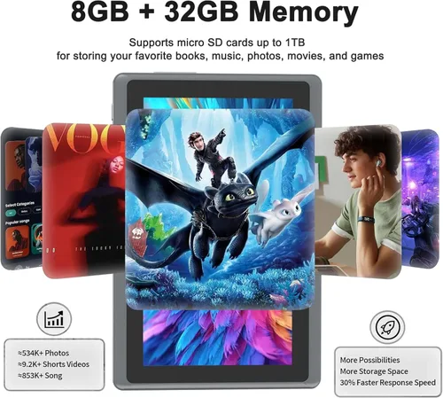 Miniatura 6 de ZZB Tablet Android 14 de 7 pulgadas, 8 GB de RAM (4 GB expandibles) 32 GB ROM Tablets soporta 1 TB MicroSD, Widevine L1, tableta de doble cámara 5G
