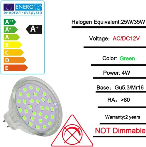 Miniatura 2 de 12V bajo voltaje MR16 GU5.3 Base LED 4W Bombilla verde equivalente a 20W 35W Luz halógena para iluminación de pista de inundación de paisaje al aire
