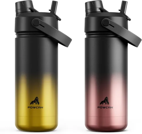 Miniatura 99 de POWCAN - Botella de agua con aislamiento de 18 onzas, con tapa de boquilla y pajilla 2 en 1, fría 24 horas, a prueba de fugas, apta para portavasos