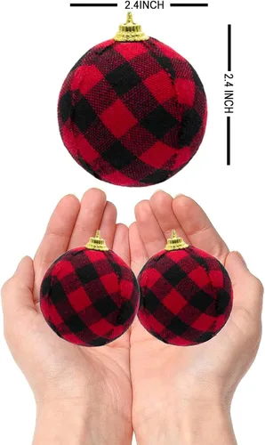 Miniatura 2 de 24 bolas de Navidad de búfalo a cuadros de 2.4 pulgadas/2.362 in, adornos colgantes de Navidad, adornos decorativos para colgar en el árbol
