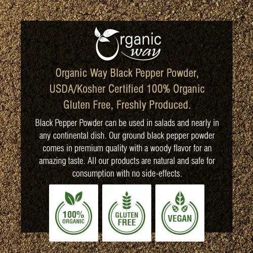 Miniatura 4 de Organic Way Pimienta negra en polvo prémium (grano de pimienta Tellicherry negra) – Añade sabor y aroma Certificado orgánico y Kosher Crudo, sin