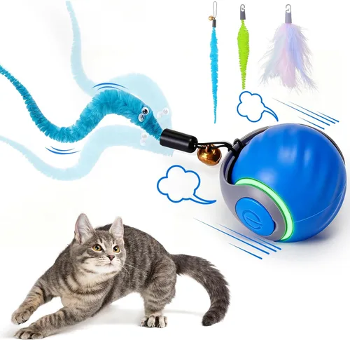 Miniatura 11 de BABORUI Pelota de juguete interactiva para gatos, juguetes interactivos automáticos para gatos de interior con 3 colas, 2 velocidades, juguetes