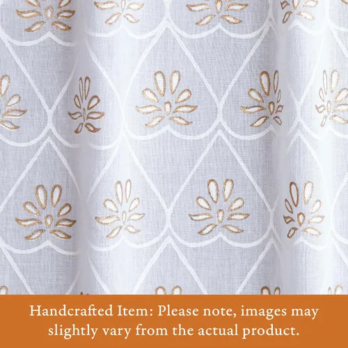 Miniatura 3 de Saffron Marigold Cortina de cenefa impresa a mano con ribete de cuentas, velo de novia blanco, perfecta para cocina, dormitorio, baño, comercio