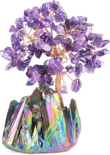 Miniatura 7 de Decoración de amatista natural, árbol de la vida, de cuarzo, arco iris, base de tatinio, cristales curativos, bonsái de Feng Shui, árbol de dinero