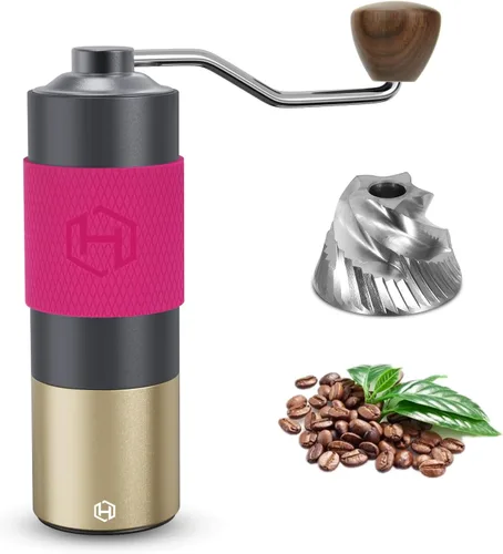 Molinillo de café manual, capacidad de 1.06 oz con rebaba cónica de acero inoxidable CNC, doble posicionamiento de rodamiento de mano, ajuste