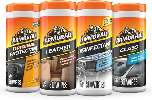 Armor All - Kit de toallitas de limpieza para interiores de automóvil, desinfecta, protege y limpia el interior del automóvil, incluye toallitas