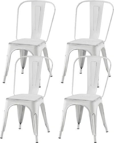 Miniatura 38 de Juego de 8 sillas de comedor de metal, sillas apilables estilo tolix con respaldo, diseñadas para el comedor diario, en interiores, cocina y comedor