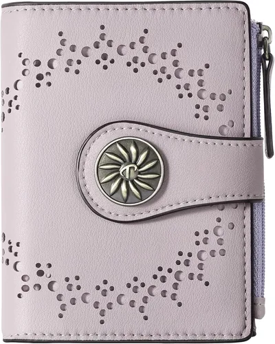 Miniatura 9 de Tipmile - Cartera pequeña para mujer, cartera de cuero con bloqueo RFID, plegable con bolsillo para monedas y con cremallera, Beige, Casual