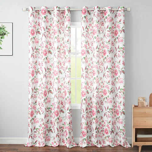 Miniatura 12 de Leeva - Cortinas de ventana para sala de estar, con estampado floral, cortinas de lino texturizado pesado con aislamiento térmico y oscurecimiento
