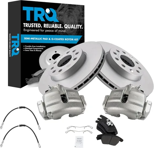 Miniatura 12 de TRQ Kit de pastillas de freno delantero y rotor, pinza de freno, manguera de freno, rotor de freno, semimetálico, revestimiento G, compatible