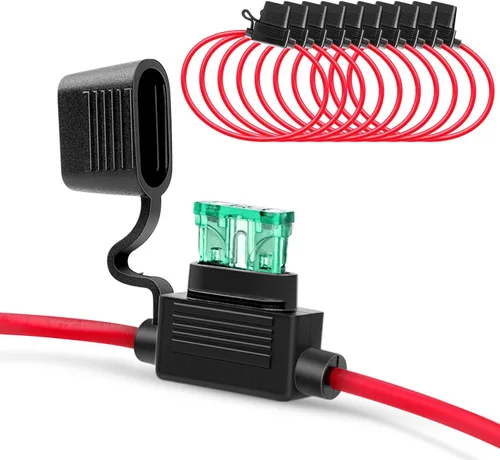 Nilight 10 Pack NI-FH01 Portafusibles en línea 14AWG Arnés de cableado ATC/ATO Fusible automotriz de 30AMP de cuchilla -10, 2 años de garantía