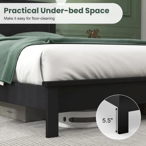 Miniatura 5 de Giantex Base de cama de plataforma de madera individual con cabecero, marco de cama de mediados de siglo con patas de madera maciza y soporte