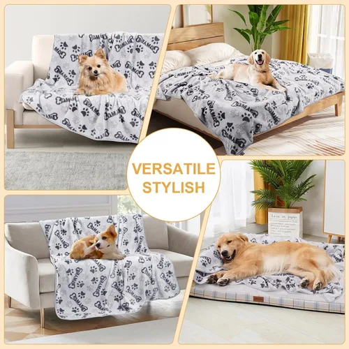 Miniatura 4 de Manta Suave para Perros para Perros Grandes - Manta Mullida para Mascotas para Gatos y Cachorros, Manta Reversible con Diseño de Huellas de Pata gris