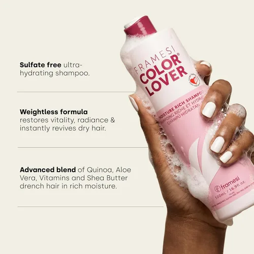 Miniatura 3 de Framesi Color Lover Champú rico en humedad – Champú hidratante para cabello teñido – Champú sin sulfato para cabello seco – Champú hidratante