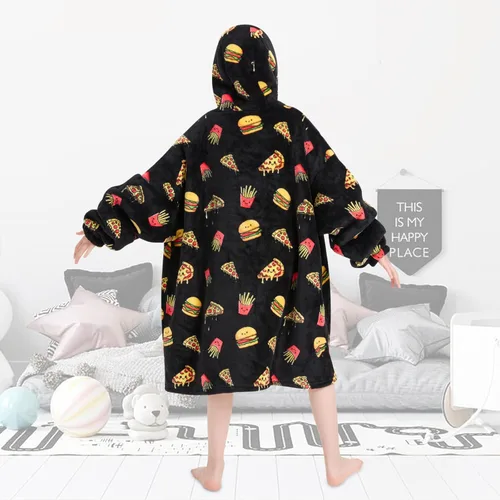 Miniatura 6 de Fiosnow Manta con capucha de pizza y papas fritas para niños de 6 a 13 años, manta de gran tamaño para niños, niñas y adolescentes