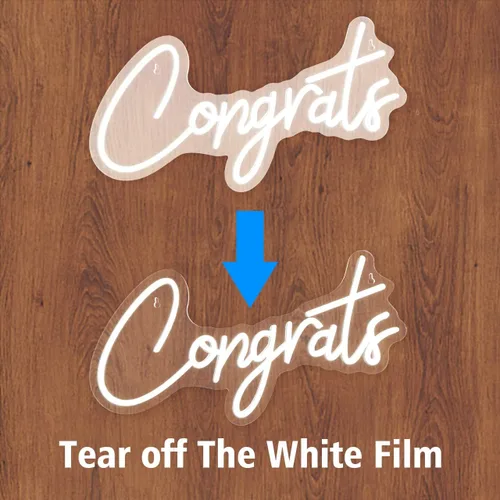 Miniatura 5 de Letrero de neón blanco con texto en inglés «Congrats – Letrero de neón LED regulable para decoración de pared de 17.7 x 9 pulgadas, decoración