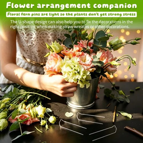 Miniatura 6 de 100 Pcs Floral Pins, 1.7 Inch Floral U-Pins Small Craft Plant Pin Greening Fern Clips for Flower Picks Foam Bouquet Arrangements Craft Projects