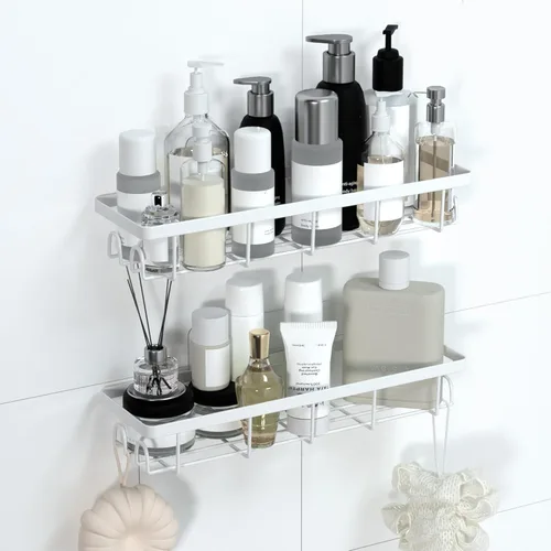 Miniatura 10 de Organizador de Cesta de Ducha con Ganchos, Estantes de Baño Autoadhesivos, Organizadores y Almacenamiento de Baño sin Taladro, Perfecto para RV