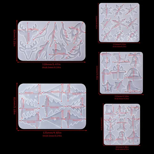 Miniatura 3 de Paquete de 5 moldes de resina para aretes, moldes de joyería de resina, moldes de silicona para colgantes de Navidad, varias formas, árbol de 5