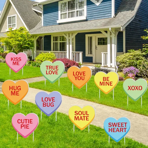 Miniatura 6 de Whaline 10 Piezas Letreros de Patio del Día de San Valentín con 20 Piezas Estacas Decoración de Corazón de Dulce de Conversación para Boda Césped