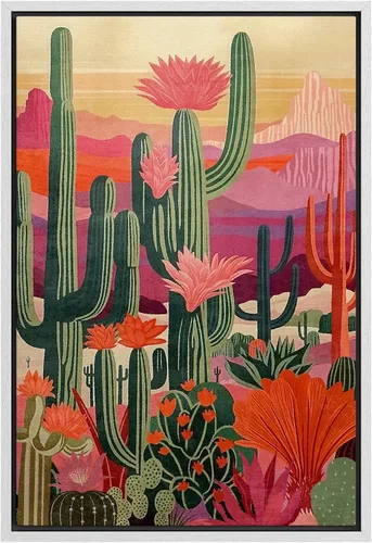 Miniatura 43 de SIGNFORD Lienzo enmarcado para pared, camino del desierto con cactus, naturaleza silvestre, ilustraciones modernas, arte decorativo, rústico