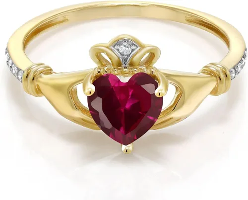 Miniatura 92 de Gem Stone King Anillo de compromiso claddagh celta irlandés de oro amarillo de 10 quilates con piedra preciosa en forma de corazón de 0.236 in